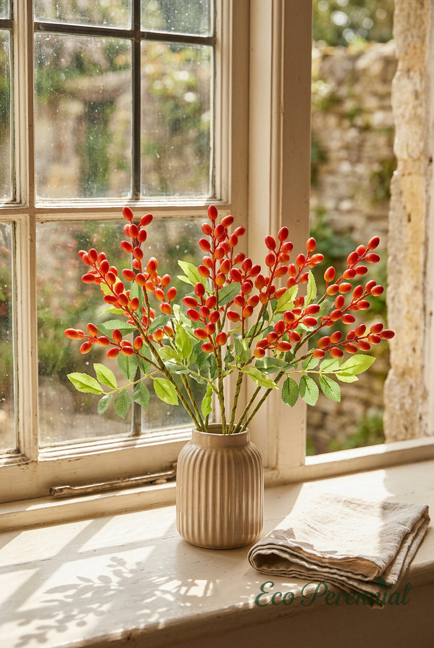 14.2" Petite Faux Berry Stems | 6 Colors | Artificial Greenery | Eco Perennial