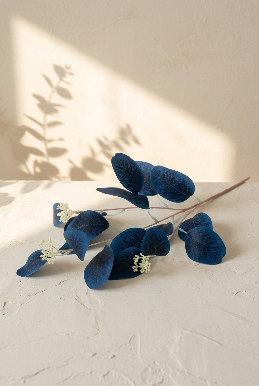 21.3" Seeded Faux Eucalyptus Branches | Realistic Artificial Greenery in 7 Colors Royal Blue | Artificial Greenery | Eco Perennial