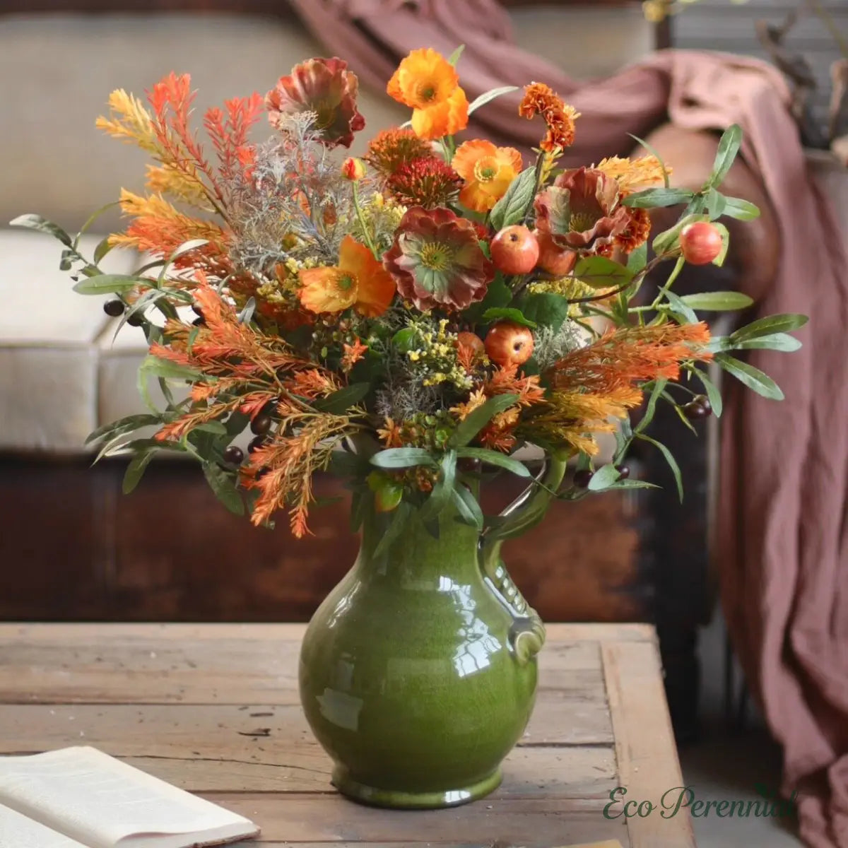 Rustic French Meadow | Autumn Faux Flower Bouquet | Realistic Faux Silk Flowers for Home Decor - Eco Perennial