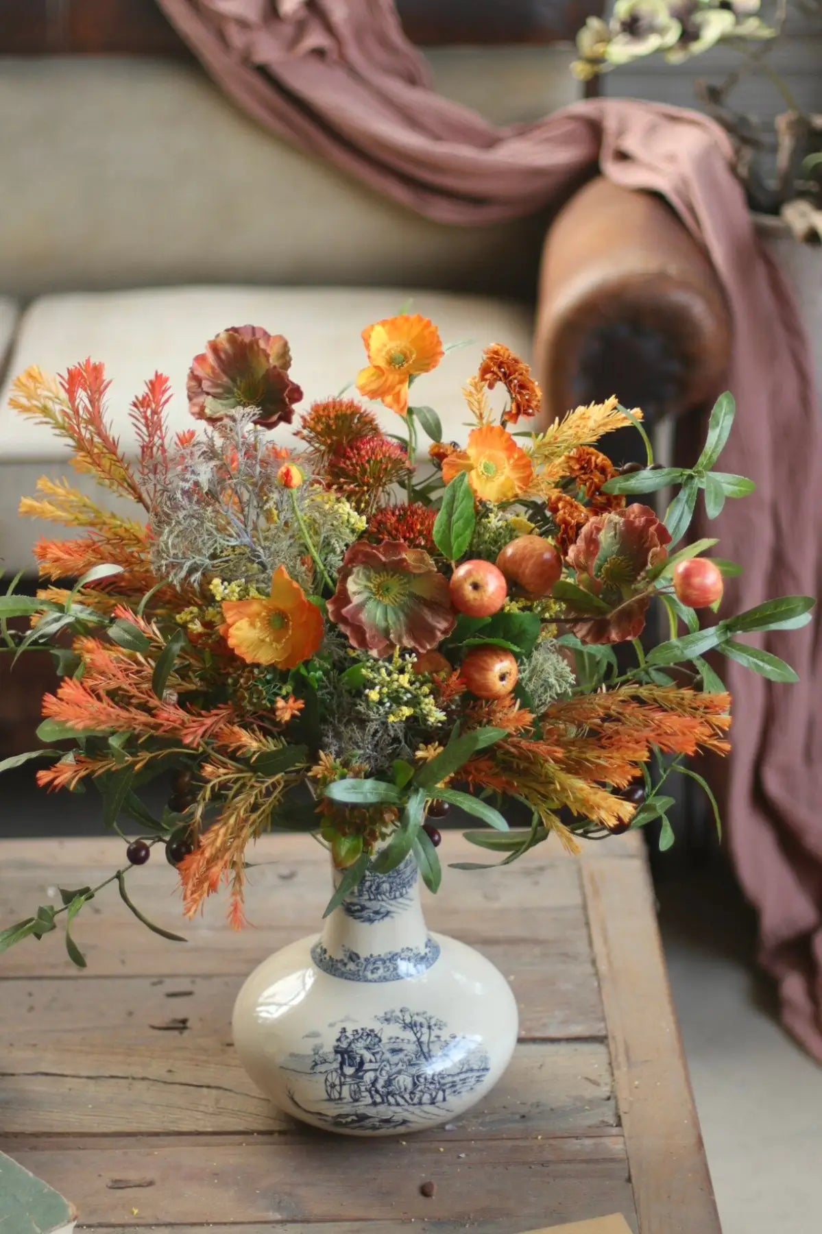 Rustic French Meadow | Autumn Faux Flower Bouquet Floral Bouquet Only | Realistic Faux Silk Flowers for Home Decor - Eco Perennial