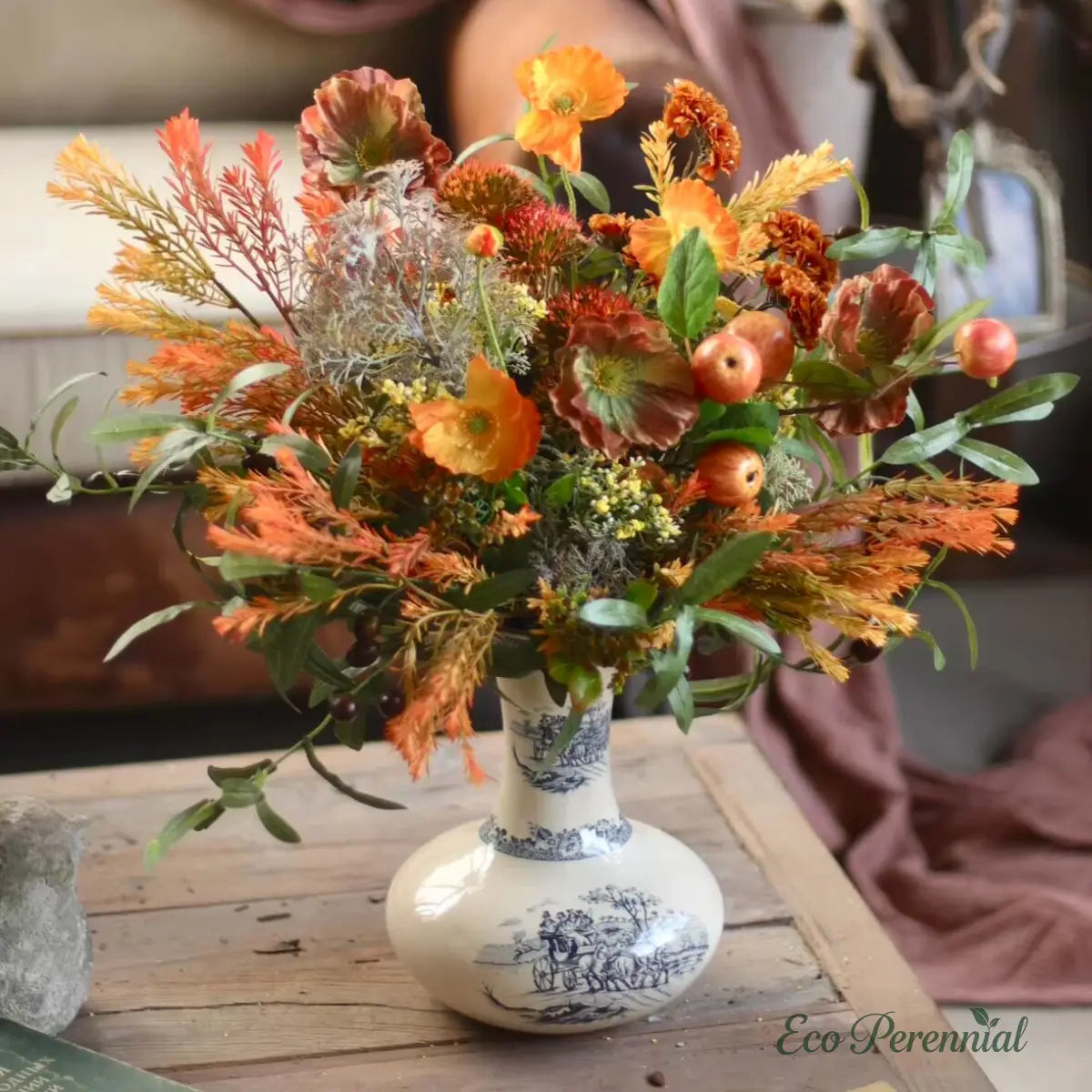 Rustic French Meadow | Autumn Faux Flower Bouquet | Realistic Faux Silk Flowers for Home Decor - Eco Perennial