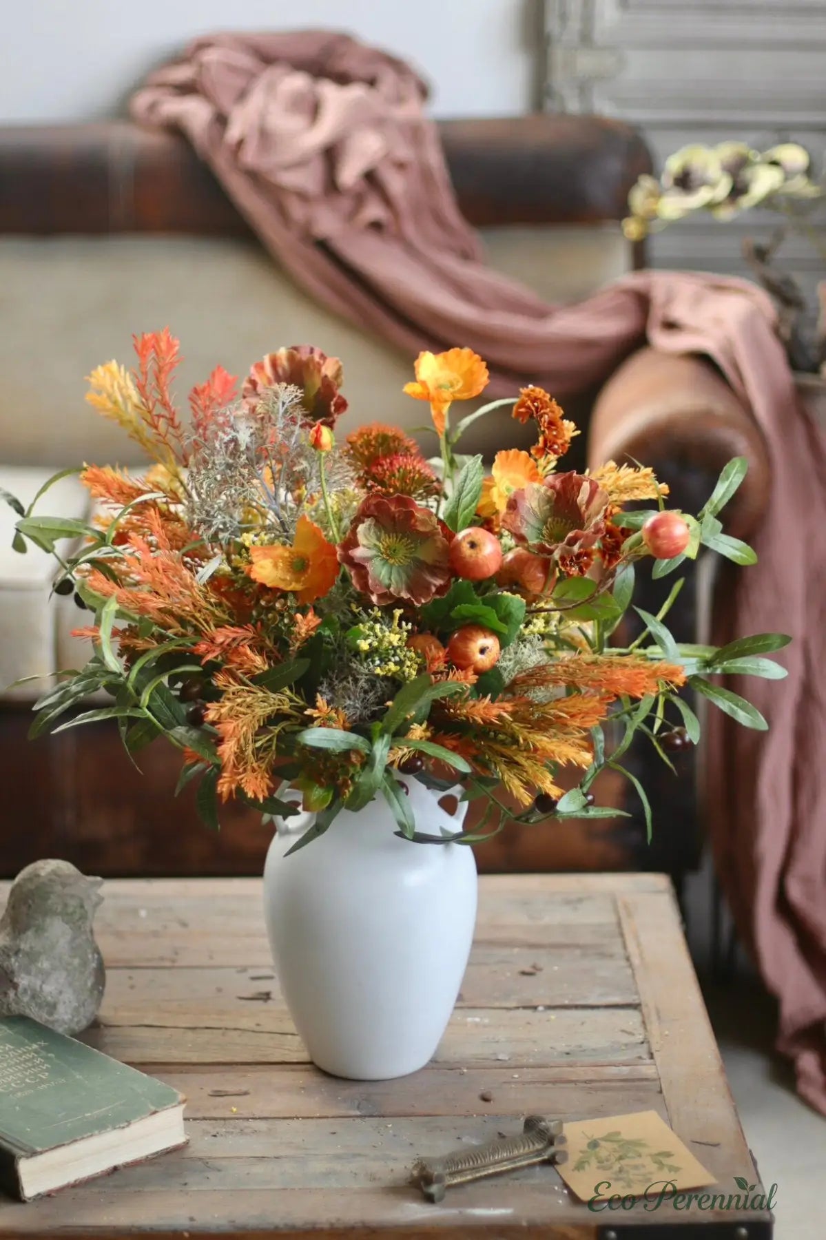 Rustic French Meadow | Autumn Faux Flower Bouquet | Realistic Faux Silk Flowers for Home Decor - Eco Perennial