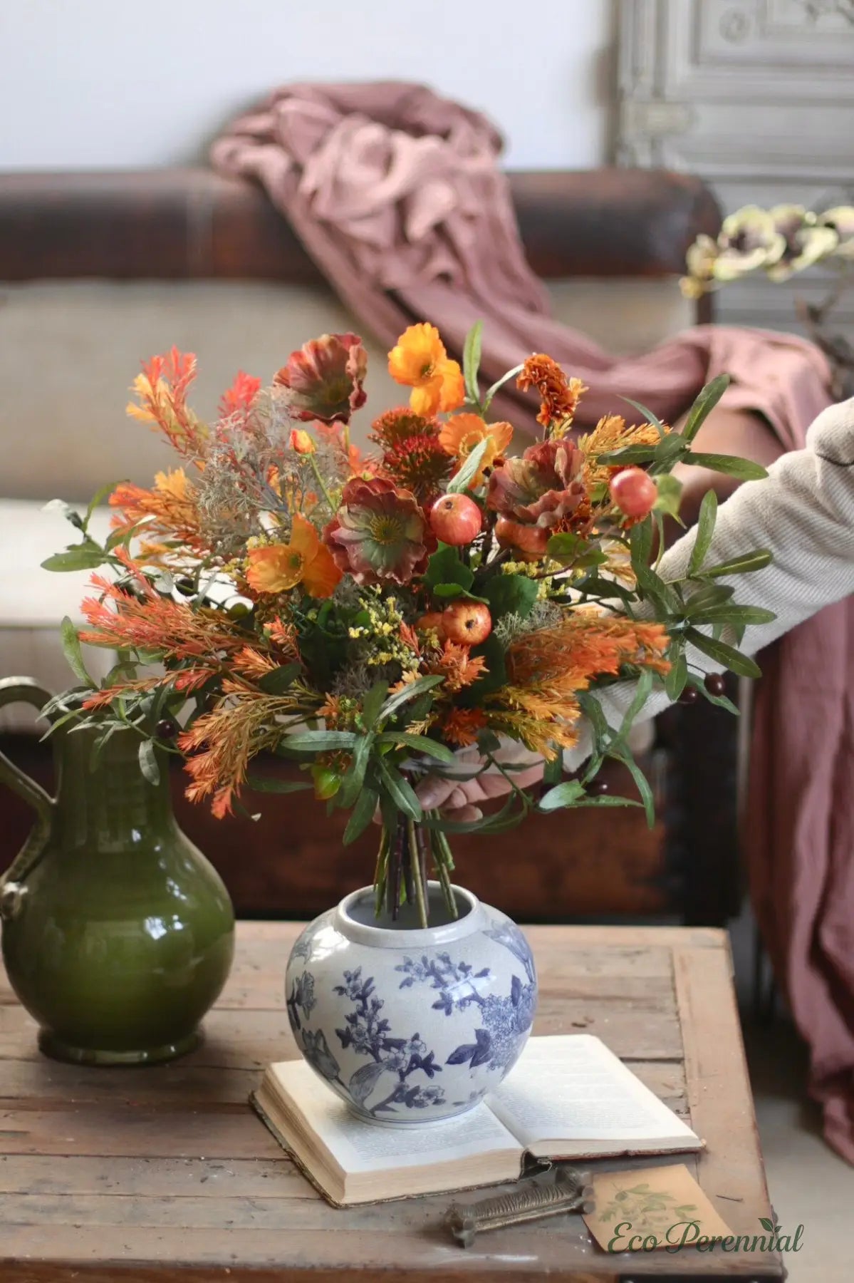 Rustic French Meadow | Autumn Faux Flower Bouquet | Realistic Faux Silk Flowers for Home Decor - Eco Perennial