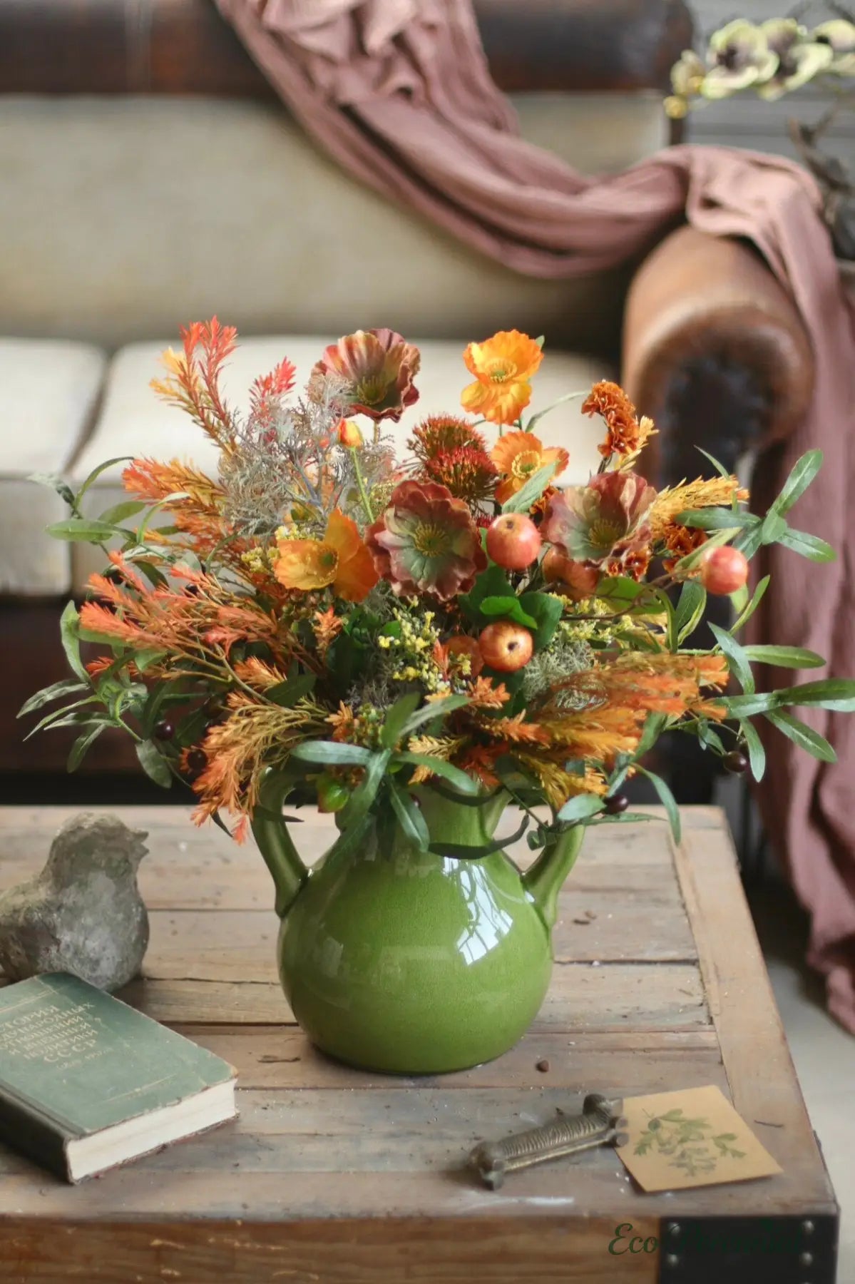 Rustic French Meadow | Autumn Faux Flower Bouquet | Realistic Faux Silk Flowers for Home Decor - Eco Perennial