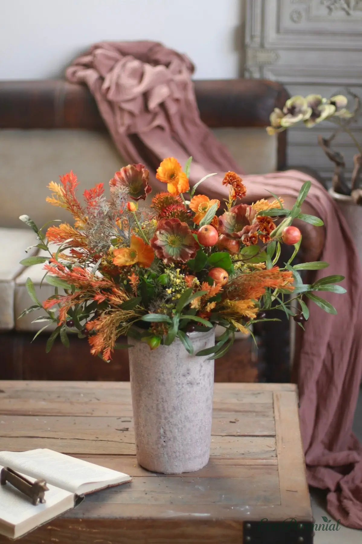 Rustic French Meadow | Autumn Faux Flower Bouquet | Realistic Faux Silk Flowers for Home Decor - Eco Perennial