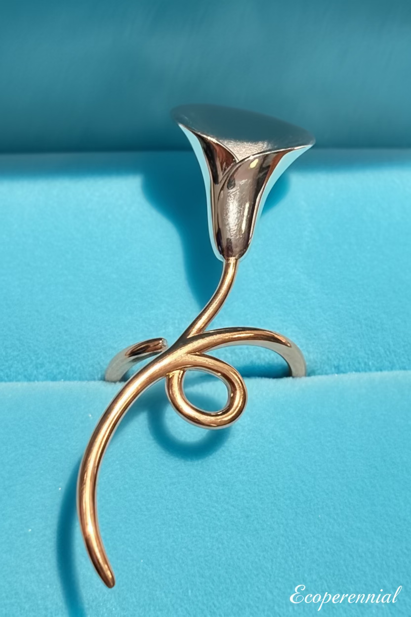 "Linear Muse" Elongated Calla Lily Ring | Bespoke Solid S925 Sterling Silver | Ring | Eco Perennial
