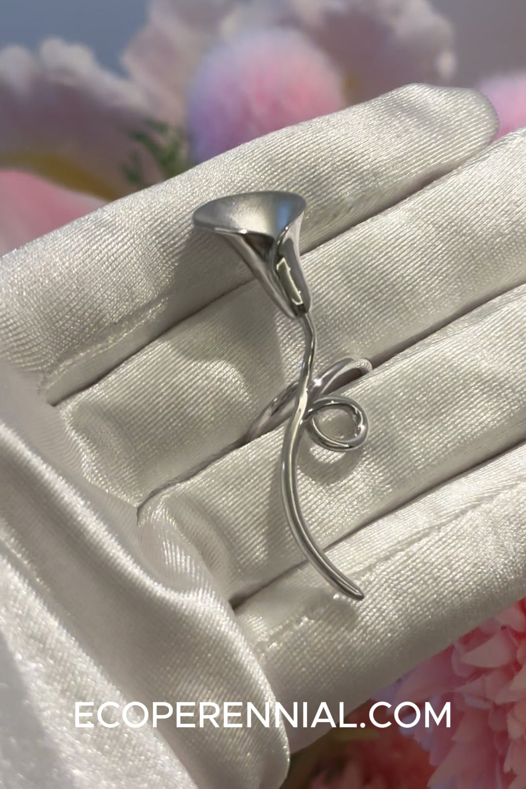 "Linear Muse" Elongated Calla Lily Ring | Bespoke Solid S925 Sterling Silver | Ring | Eco Perennial