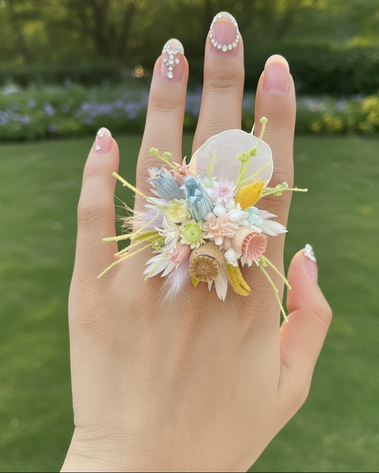 Blue Meadow Flower Ring | Handcrafted Real Floral Statement Ring | Eco Perennial
