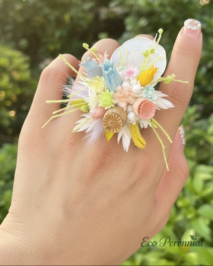 Blue Meadow Flower Ring | Handcrafted Real Floral Statement Ring | Eco Perennial