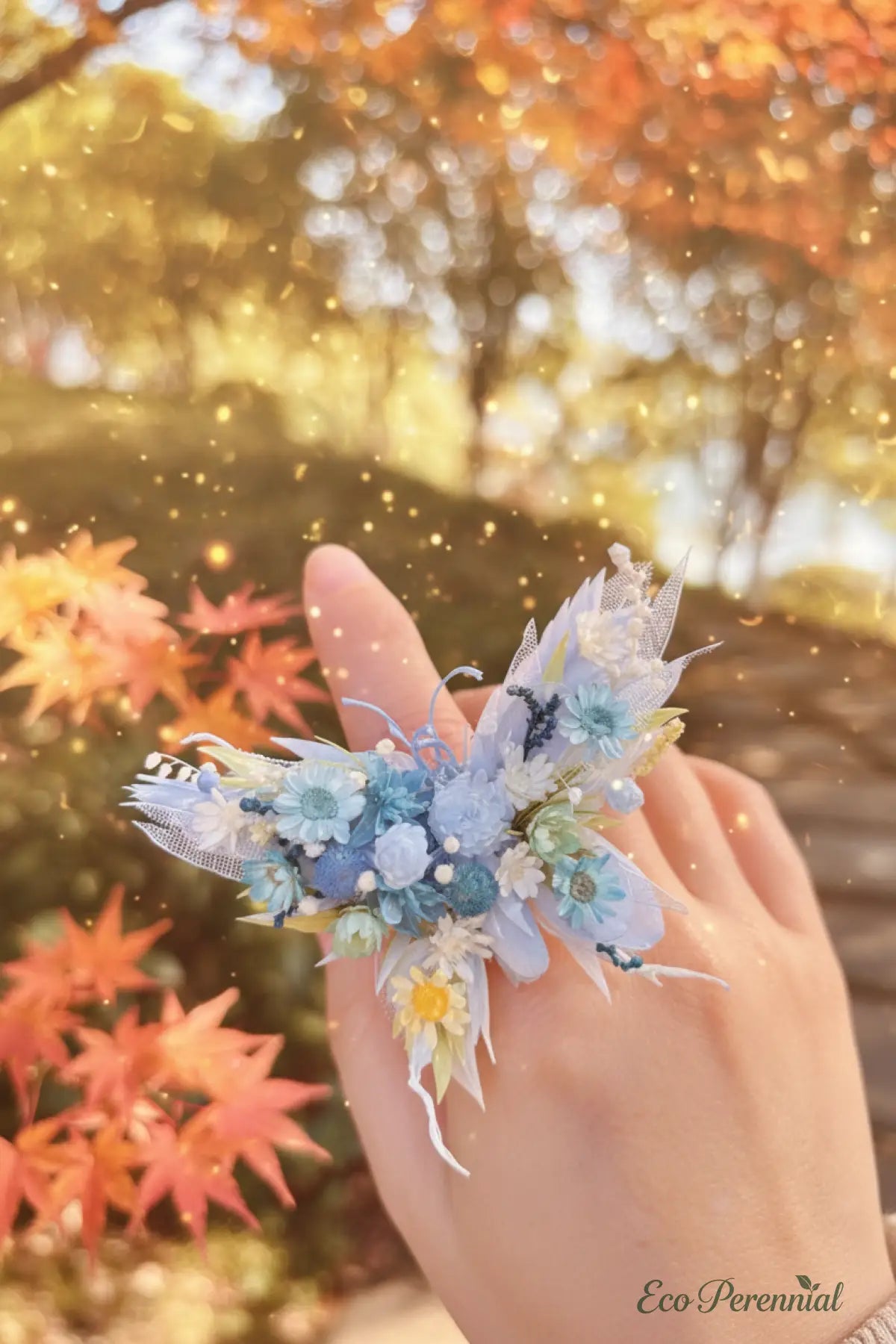 Sky Blue Bouquet Preserved Flower Ring – Handcrafted Eternal Floral Jewelry | Realistic Faux Silk Flowers for Home Decor - Eco Perennial