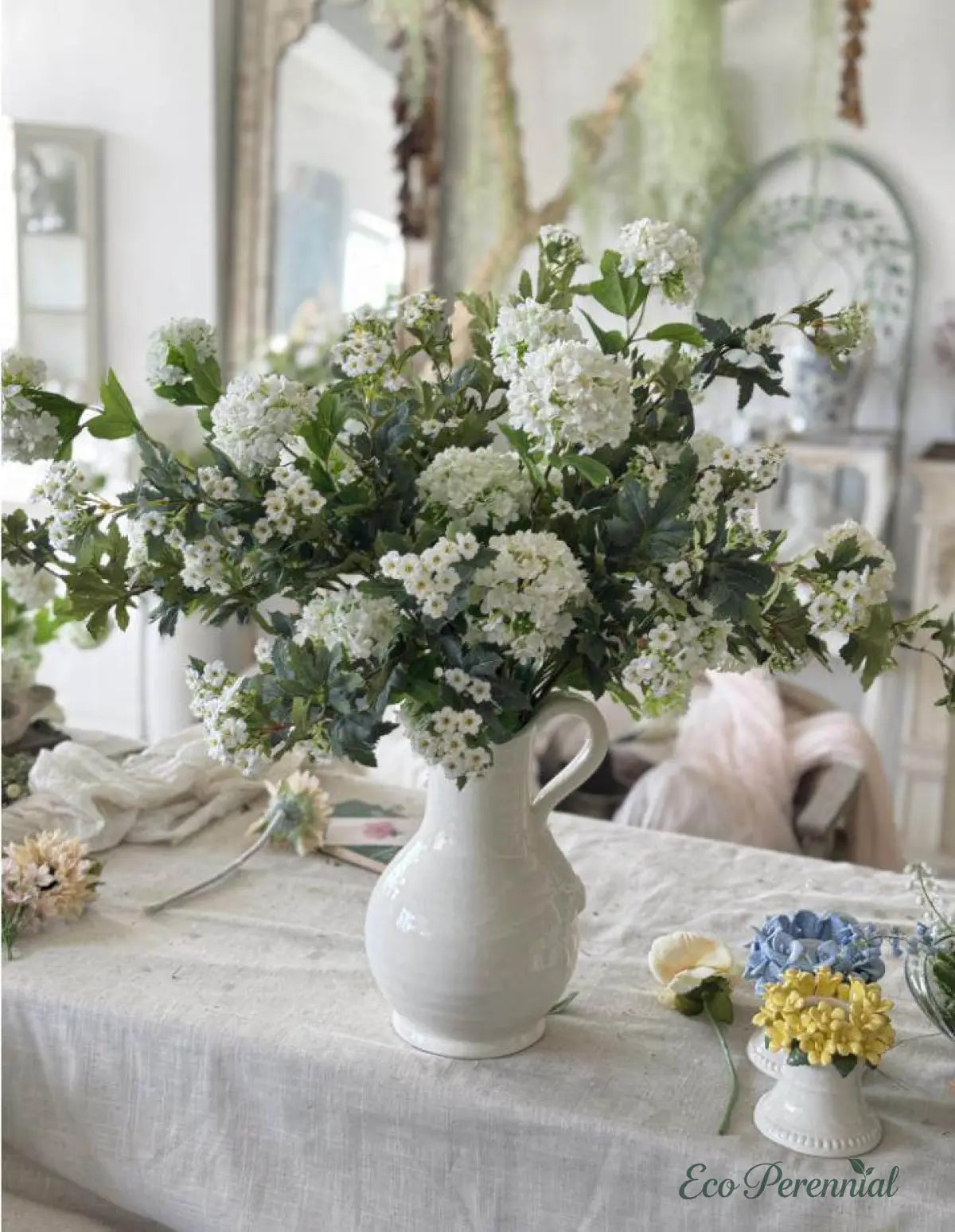 "Spring Whispers" | French Silk Snowball Viburnum | Realistic Faux Silk Flowers for Home Decor - Eco Perennial