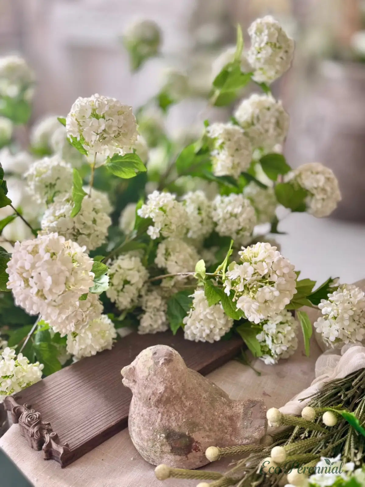 "Spring Whispers" | French Silk Snowball Viburnum | Realistic Faux Silk Flowers for Home Decor - Eco Perennial
