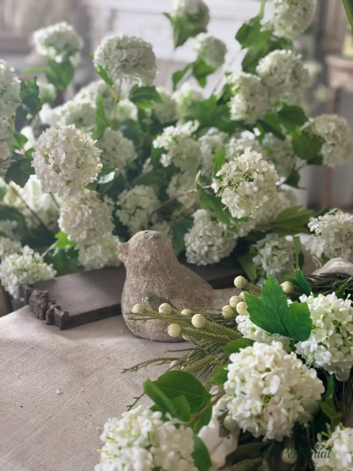 "Spring Whispers" | French Silk Snowball Viburnum | Realistic Faux Silk Flowers for Home Decor - Eco Perennial