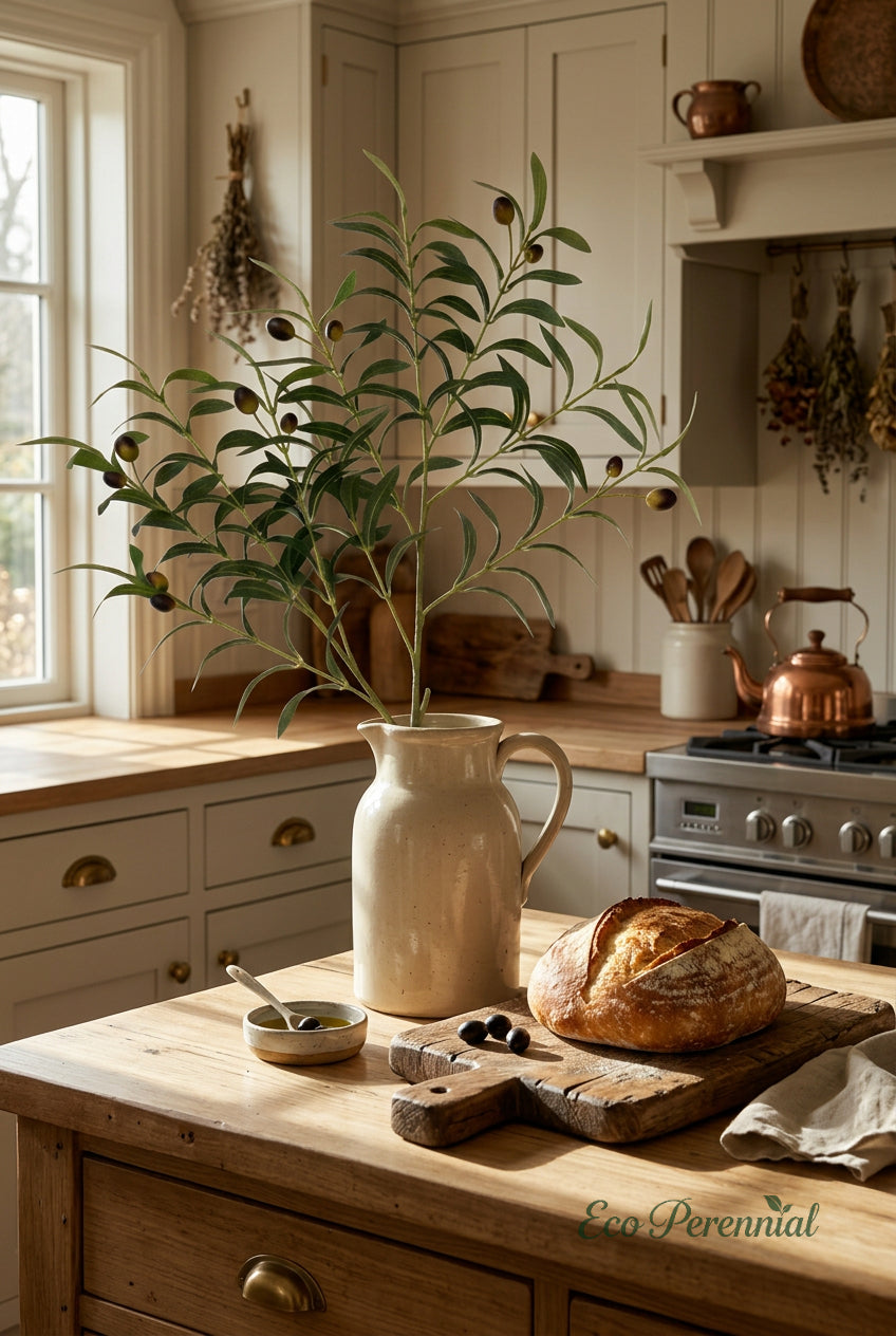 37.4" Faux Olive Branches | Tall 10-Fork Stems | Artificial Greenery | Eco Perennial