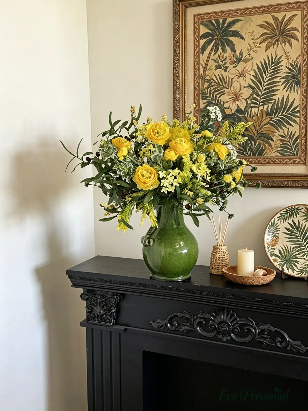 Sunny French Meadow | Hand-Tied Yellow Silk Bouquet | Realistic Faux Silk Flowers for Home Decor - Eco Perennial