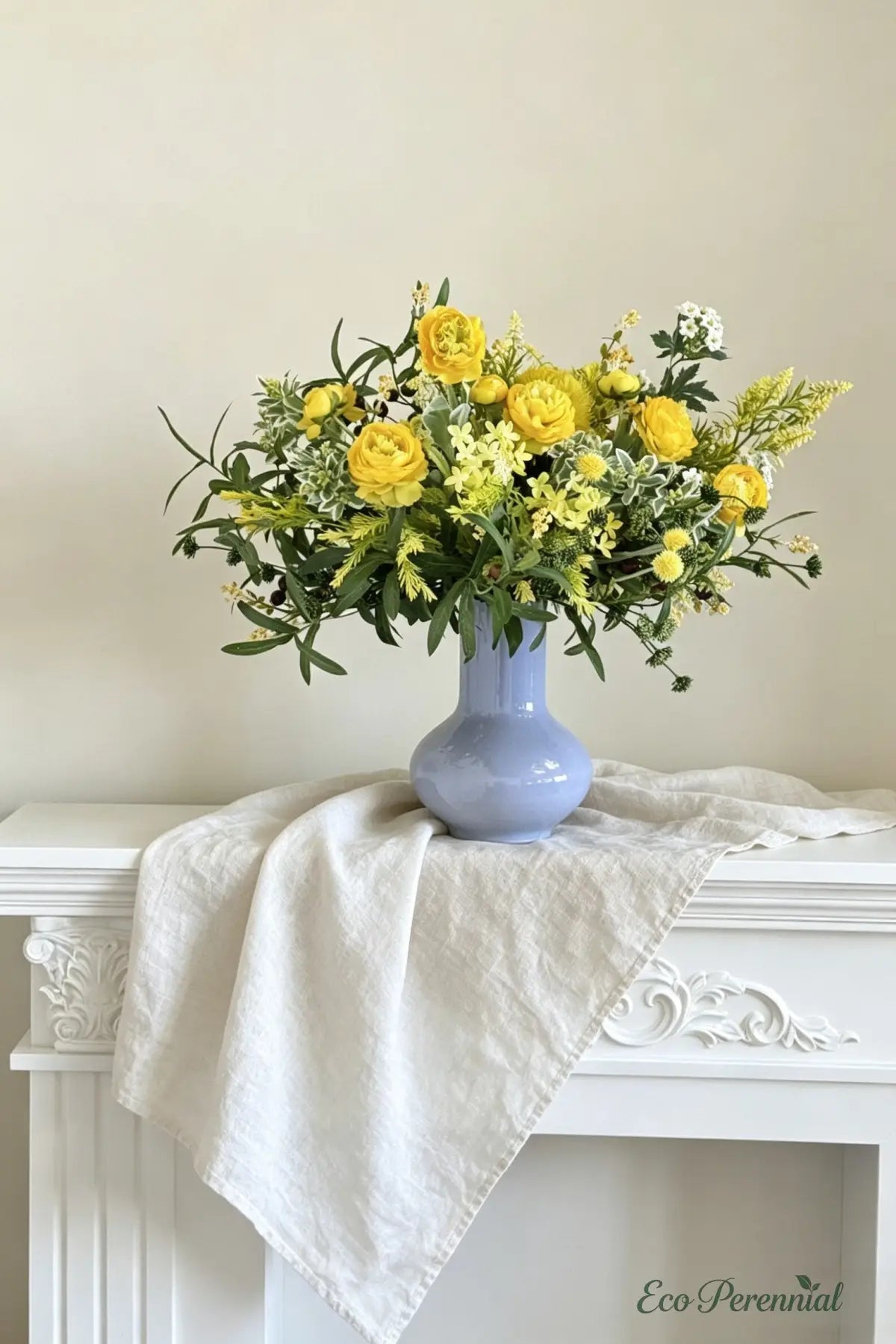 Sunny French Meadow | Hand-Tied Yellow Silk Bouquet | Realistic Faux Silk Flowers for Home Decor - Eco Perennial