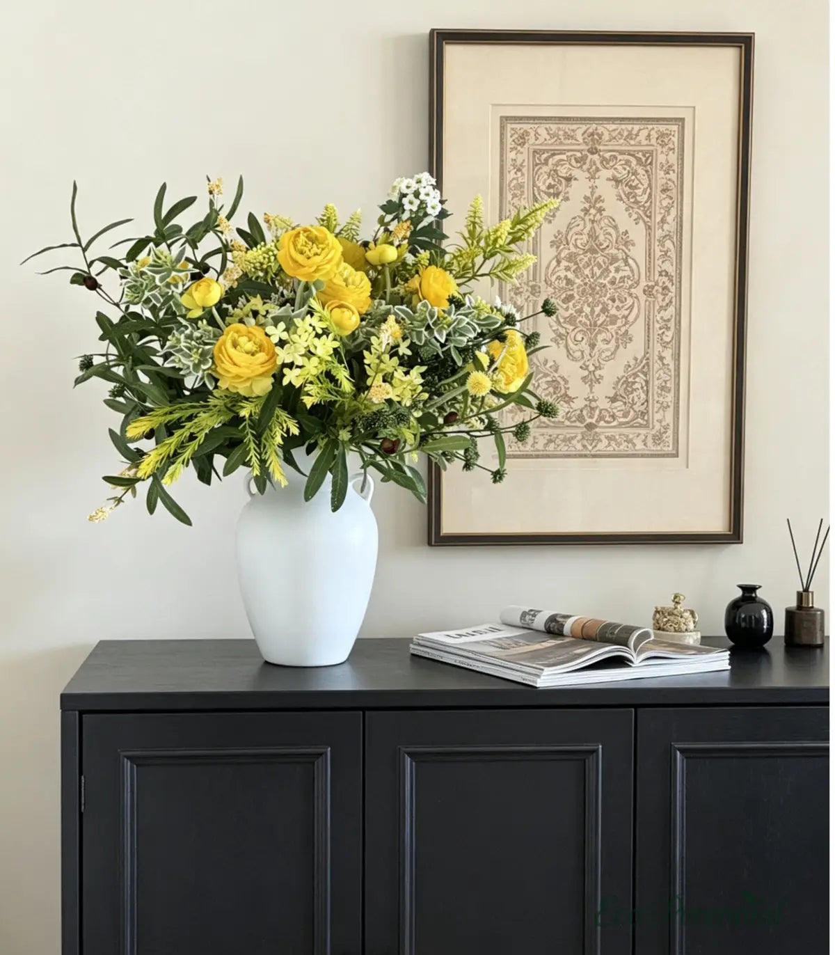 Sunny French Meadow | Hand-Tied Yellow Silk Bouquet | Realistic Faux Silk Flowers for Home Decor - Eco Perennial