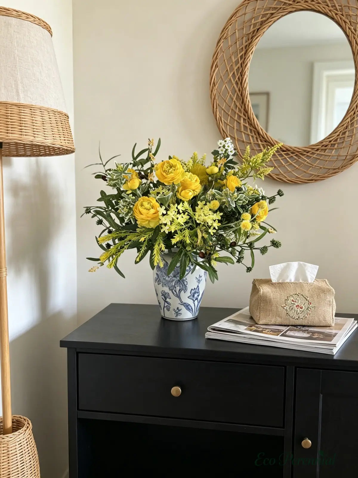 Sunny French Meadow | Hand-Tied Yellow Silk Bouquet | Realistic Faux Silk Flowers for Home Decor - Eco Perennial