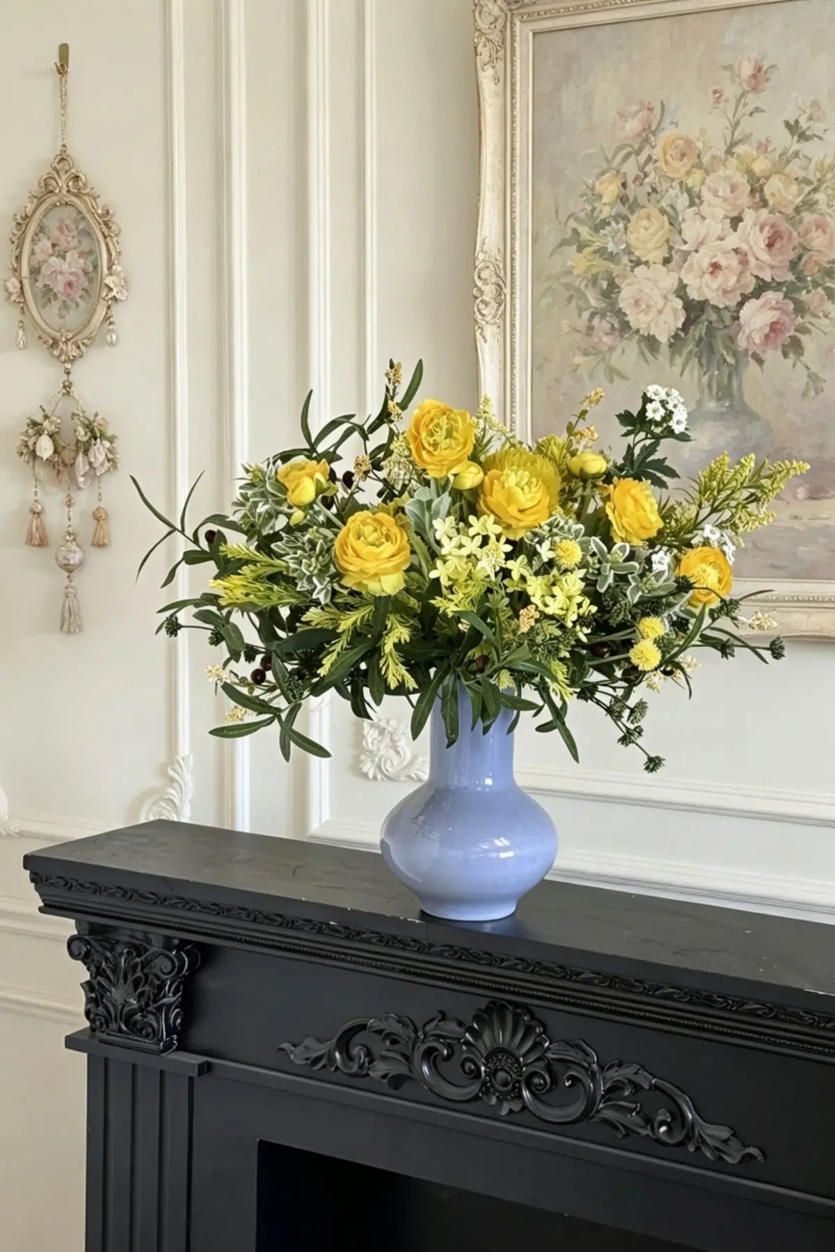 Sunny French Meadow | Hand-Tied Yellow Silk Bouquet Floral Bouquet Only | Realistic Faux Silk Flowers for Home Decor - Eco Perennial