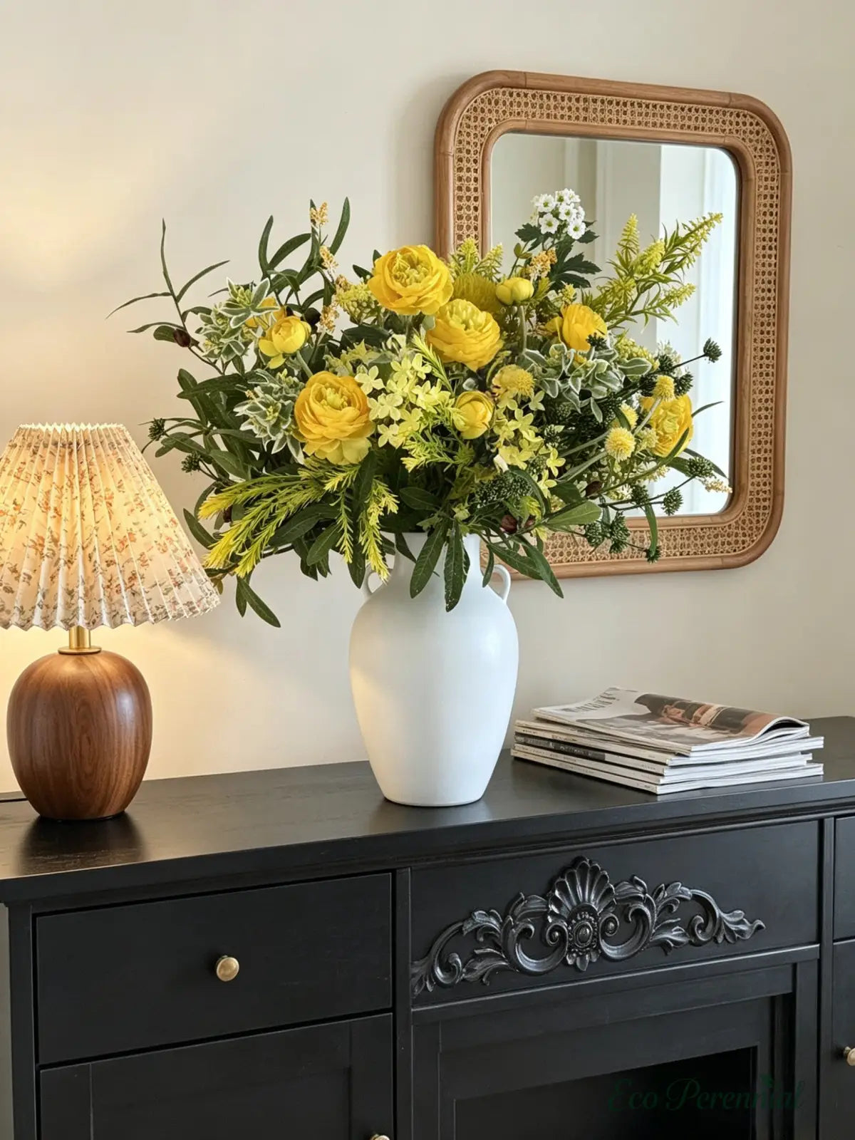 Sunny French Meadow | Hand-Tied Yellow Silk Bouquet | Realistic Faux Silk Flowers for Home Decor - Eco Perennial