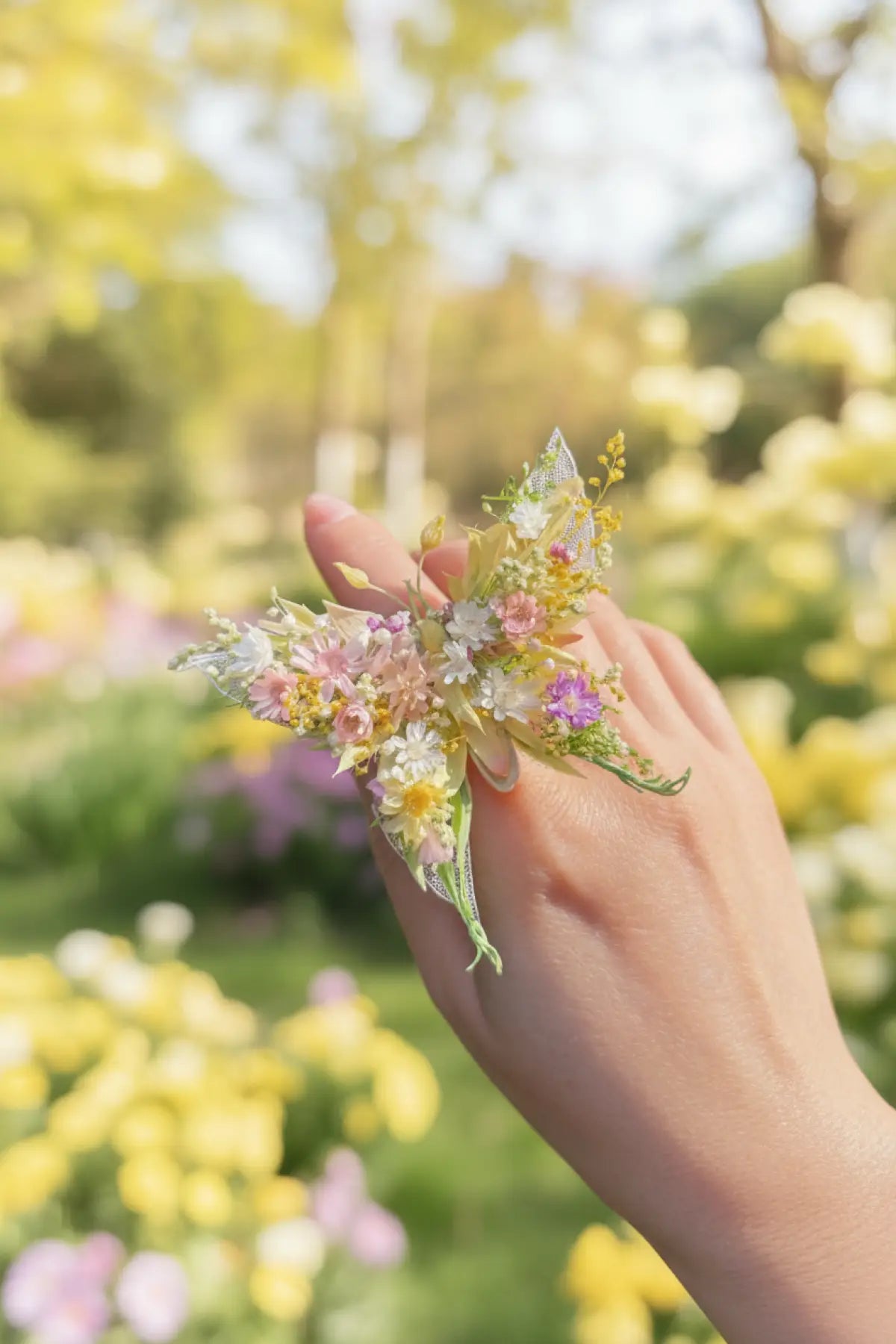 Sunshine Garden Preserved Flower Ring – Handcrafted Eternal Floral Jewelry Purple Pink White | Realistic Faux Silk Flowers for Home Decor - Eco Perennial