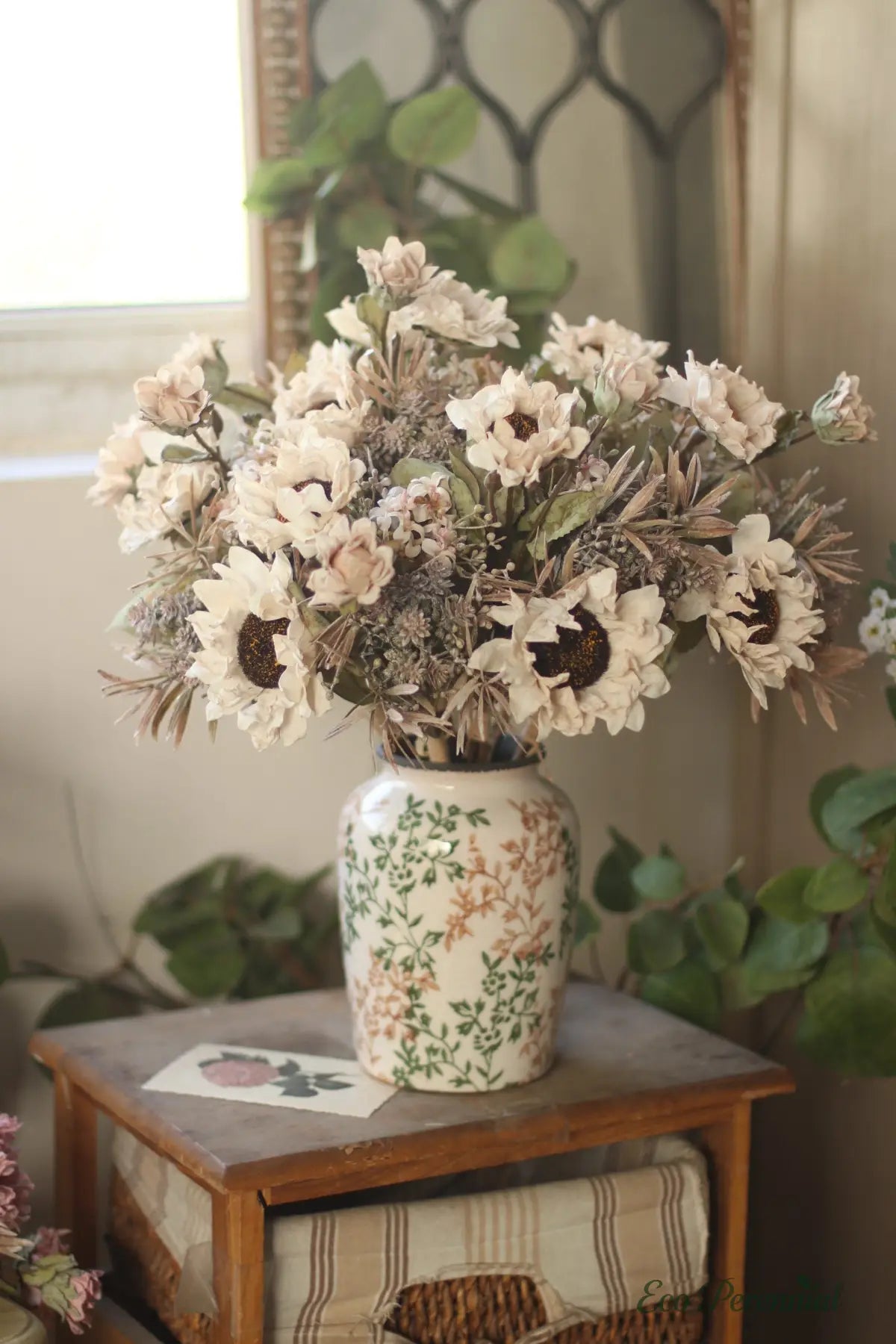 "Harvest Wild" Faux Dried Sunflower Bouquet – Lifestyle Vase Display Faux Flowers – Eco Perennial