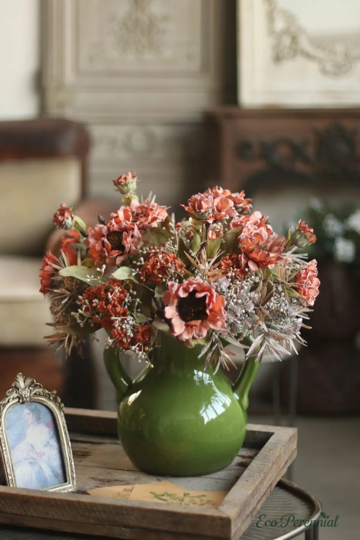 "Harvest Wild" Faux Dried Sunflower Bouquet – Realistic Faux Sunflower Stem Detail – Eco Perennial