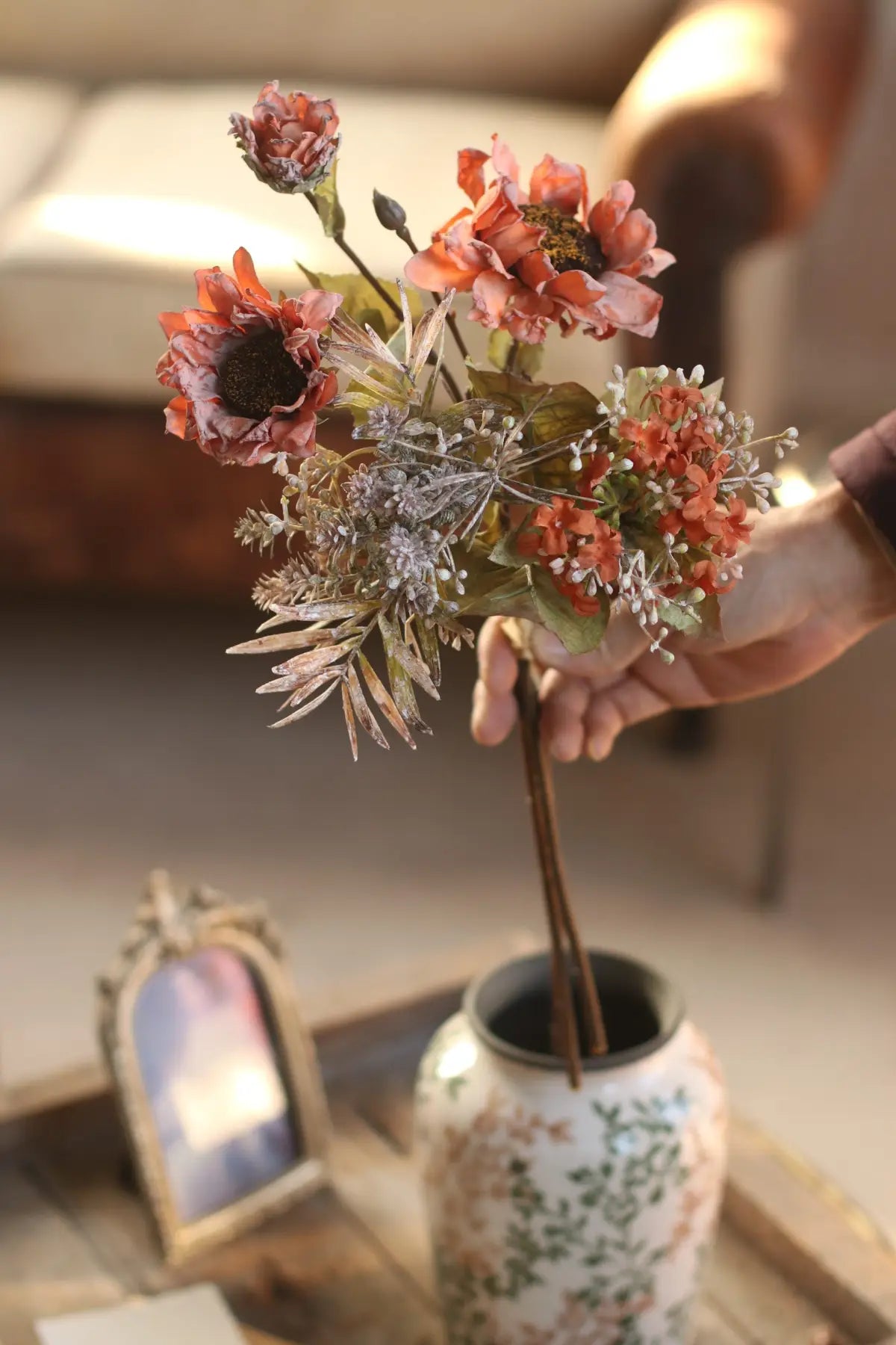  "Harvest Wild" Faux Dried Sunflower Bouquet – Oak Amber Variant Single Stem – Eco Perennial