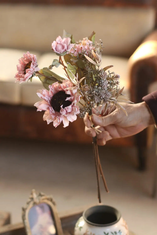 "Harvest Wild" | Faux Dried Sunflower Bouquet Petal Pink | Artificial Floral Arrangement | Eco Perennial