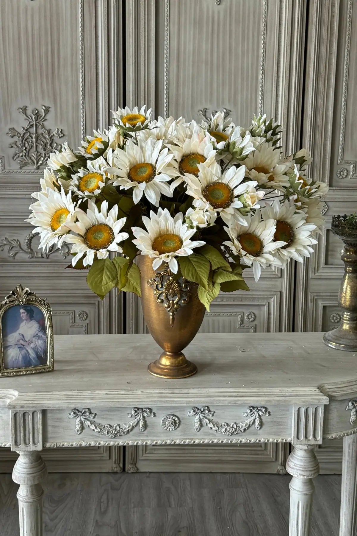 "The Golden Hour" | Real Touch Artisan Sunflower Stem White | Realistic Faux Silk Flowers for Home Decor - Eco Perennial