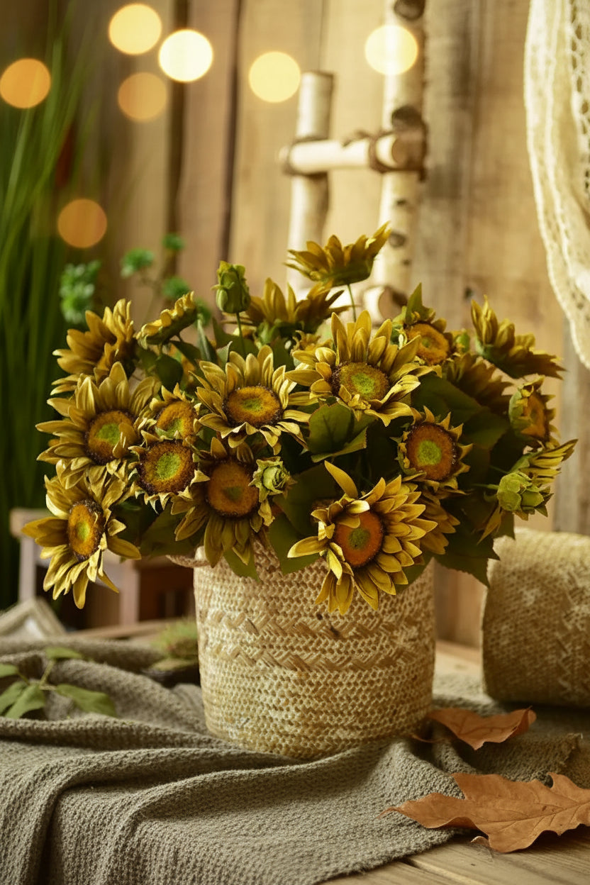 "The Golden Hour" | Real Touch Artisan Sunflower Stem | Realistic Faux Silk Flowers for Home Decor - Eco Perennial