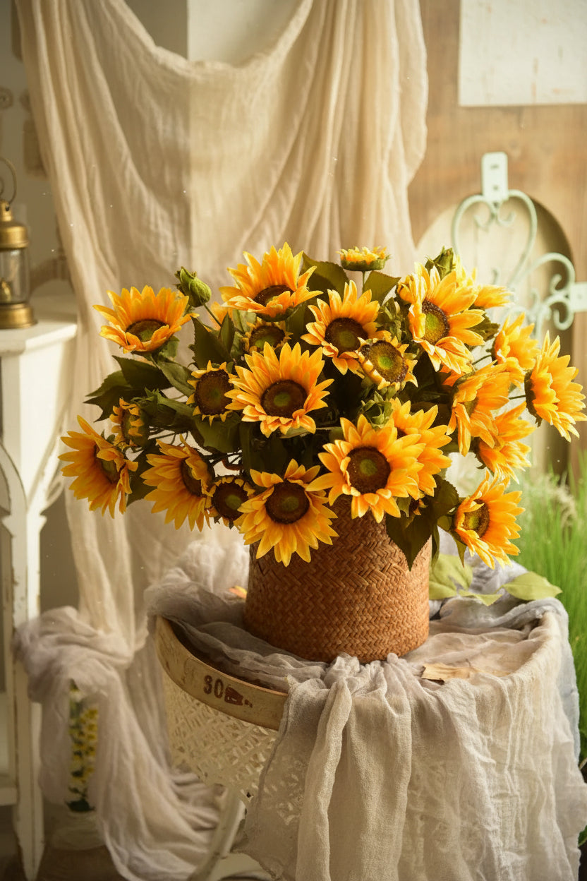 "The Golden Hour" | Real Touch Artisan Sunflower Stem | Realistic Faux Silk Flowers for Home Decor - Eco Perennial