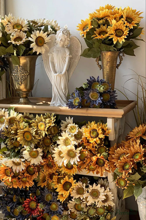 "The Golden Hour" | 13-Head Real Touch Sunflower Bunch - Faux Sunflower Stem | Artificial Floral Arrangement | Eco Perennial