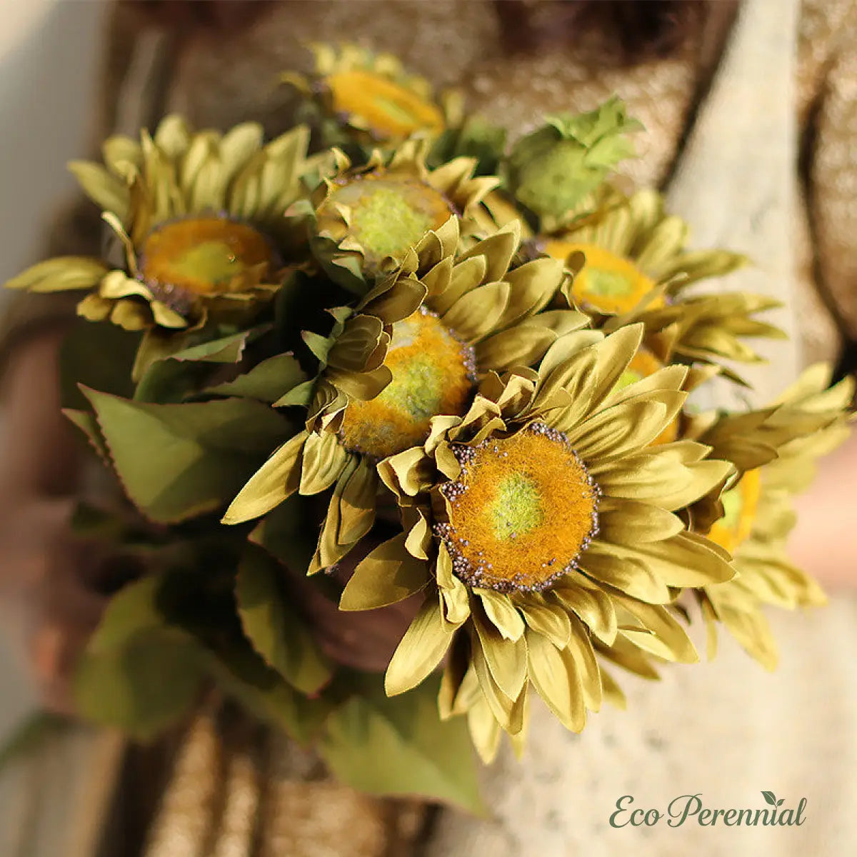 "The Golden Hour" | Real Touch Artisan Sunflower Stem | Realistic Faux Silk Flowers for Home Decor - Eco Perennial