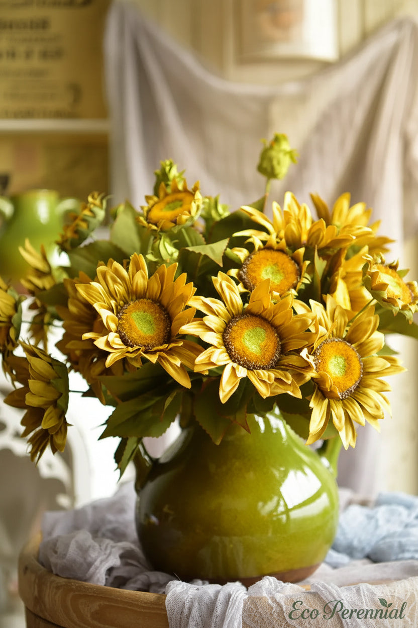 "The Golden Hour" | Real Touch Artisan Sunflower Stem | Realistic Faux Silk Flowers for Home Decor - Eco Perennial