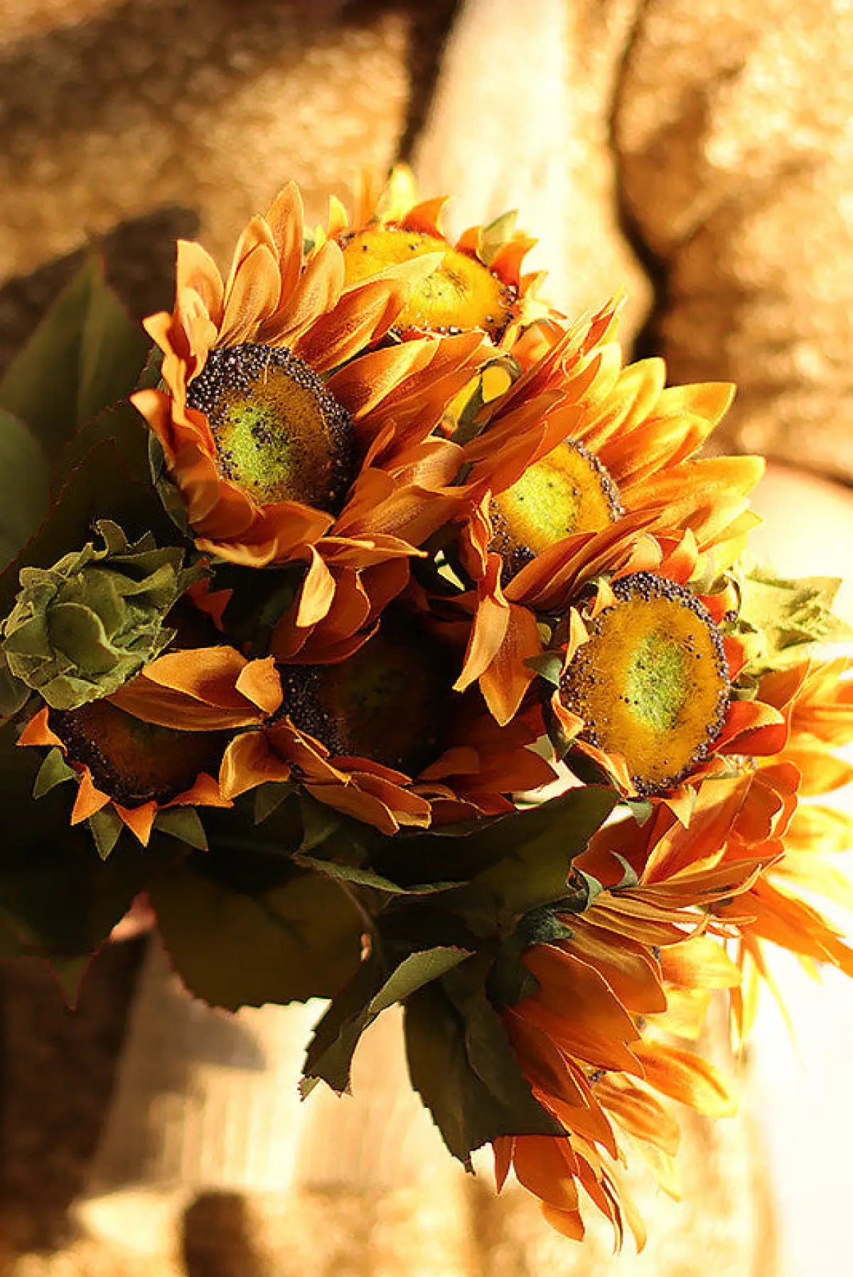 "The Golden Hour" | Real Touch Artisan Sunflower Stem Orange | Realistic Faux Silk Flowers for Home Decor - Eco Perennial