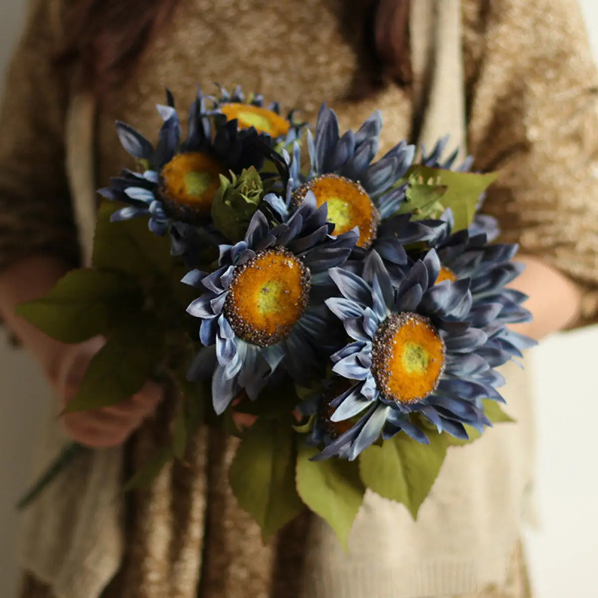 "The Golden Hour" | Real Touch Artisan Sunflower Stem Single Branch (1 Stem) Purple | Realistic Faux Silk Flowers for Home Decor - Eco Perennial