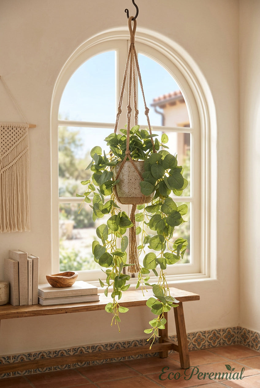 30" Trailing Coin Leaf Eucalyptus Vines | Hanging Faux Greenery Stems | Artificial Greenery | Eco Perennial