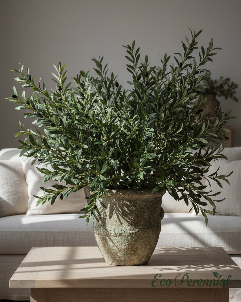 39" Large Faux Olive Branch | Realistic 18-Fork Artificial Olive Stem