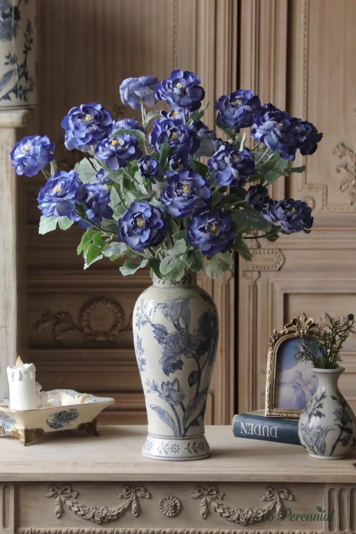 ’Velvet Muse’ French Red Rose | Premium Handcrafted Silk Stem - Blue / Single Branch (1 Stem) - Artificial Floral