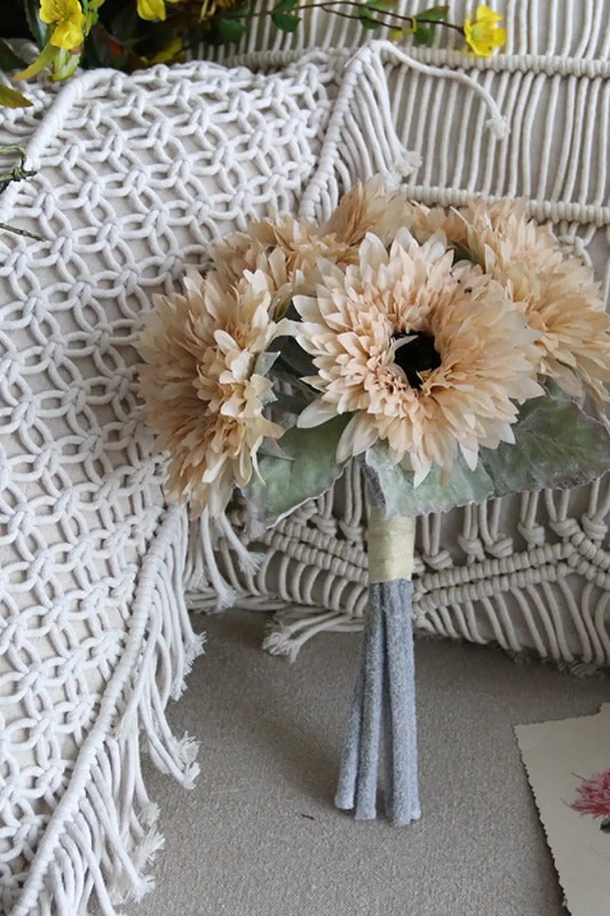"Velvet Sun" | Faux Teddy Sunflower Artificial Stem Cream Yellow 1 Bouquet | Realistic Faux Silk Flowers for Home Decor - Eco Perennial