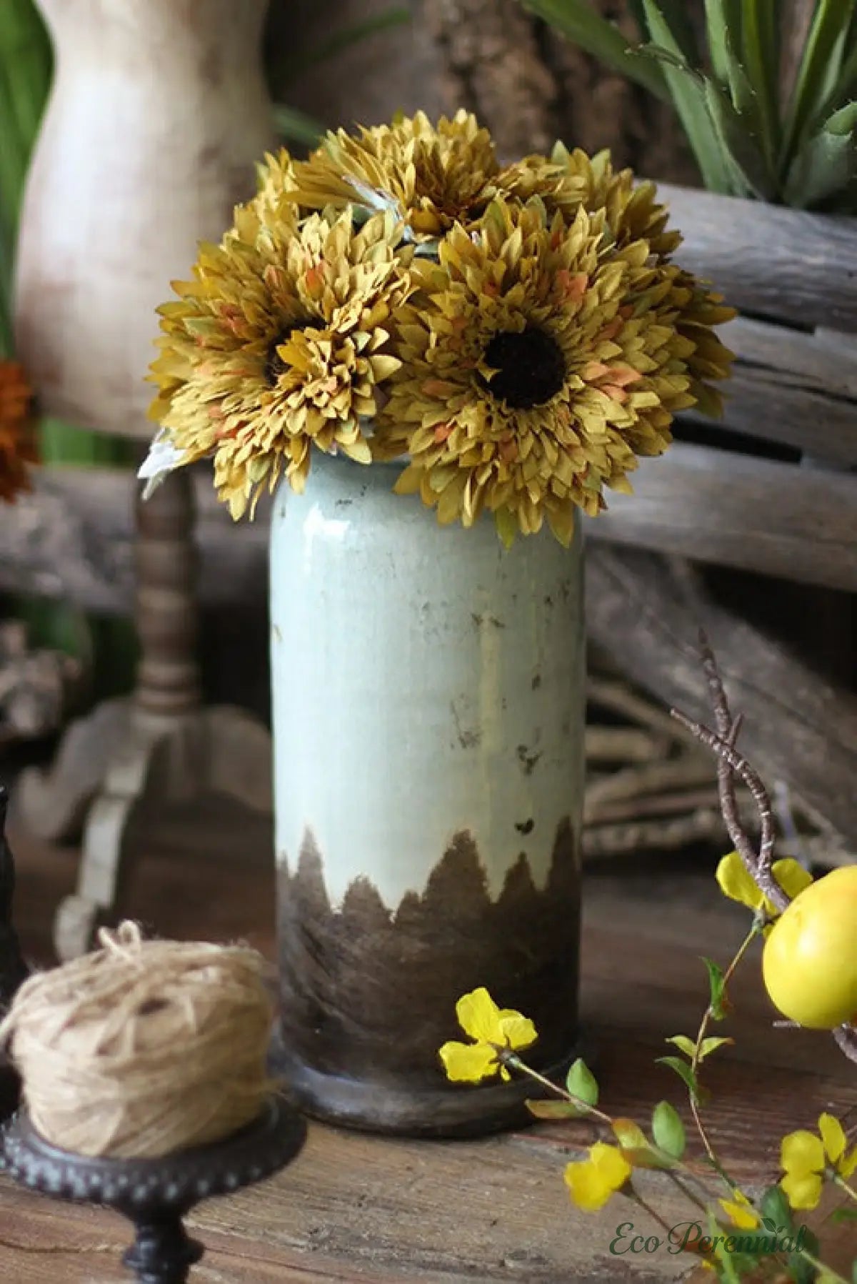 "Velvet Sun" | Faux Teddy Sunflower Artificial Stem | Realistic Faux Silk Flowers for Home Decor - Eco Perennial