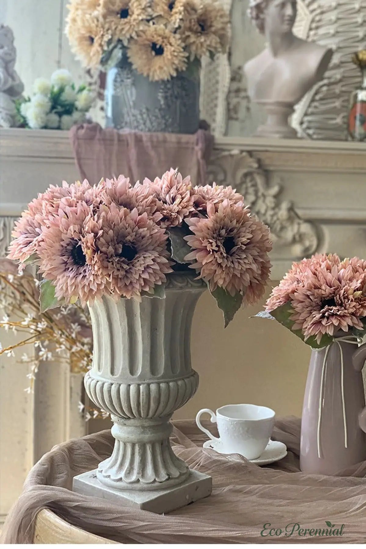 "Velvet Sun" | Faux Teddy Sunflower Artificial Stem | Realistic Faux Silk Flowers for Home Decor - Eco Perennial