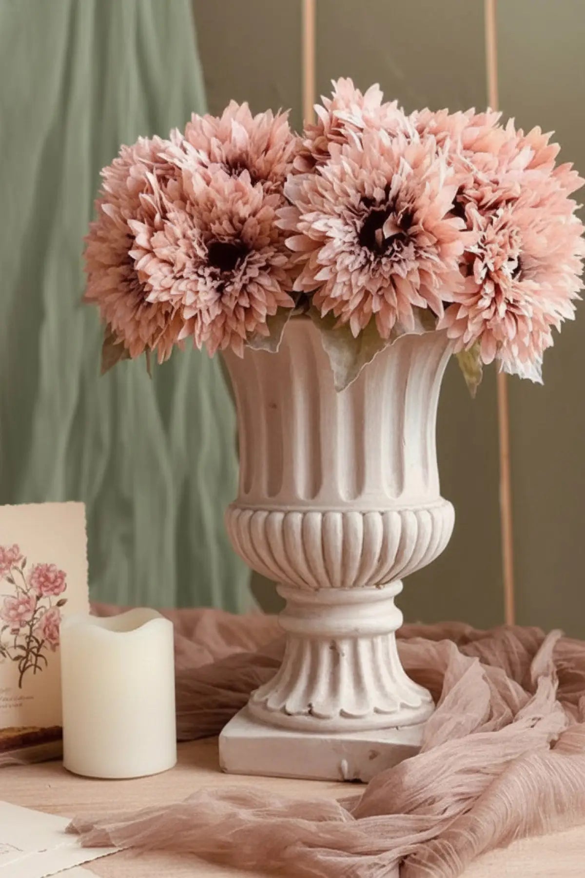 "Velvet Sun" | Faux Teddy Sunflower Artificial Stem Pink 1 Bouquet | Realistic Faux Silk Flowers for Home Decor - Eco Perennial