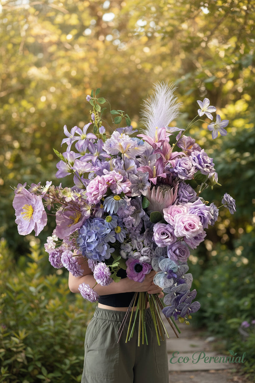 Violet Dream Faux Flower Bouquet | Purple, Lavender & Dusty Rose | Eco Perennial | Artificial Flower Bouquet | Eco Perennial