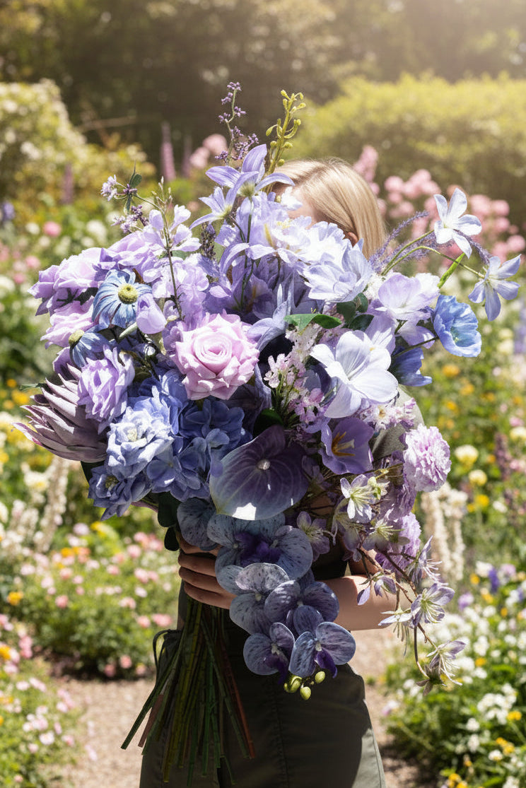 Violet Dream Faux Flower Bouquet | Purple, Lavender & Dusty Rose | Eco Perennial Lavender Purple | Artificial Flower Bouquet | Eco Perennial