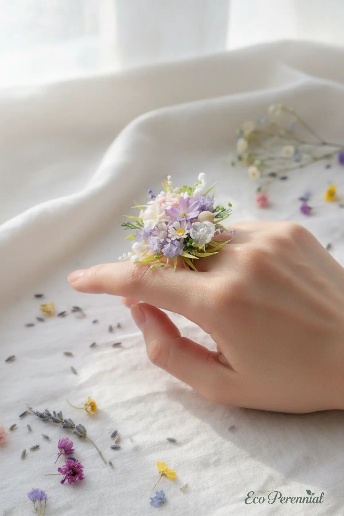 Violet Garden Preserved Flower Ring – Handcrafted Eternal Floral Jewelry | Realistic Faux Silk Flowers for Home Decor - Eco Perennial