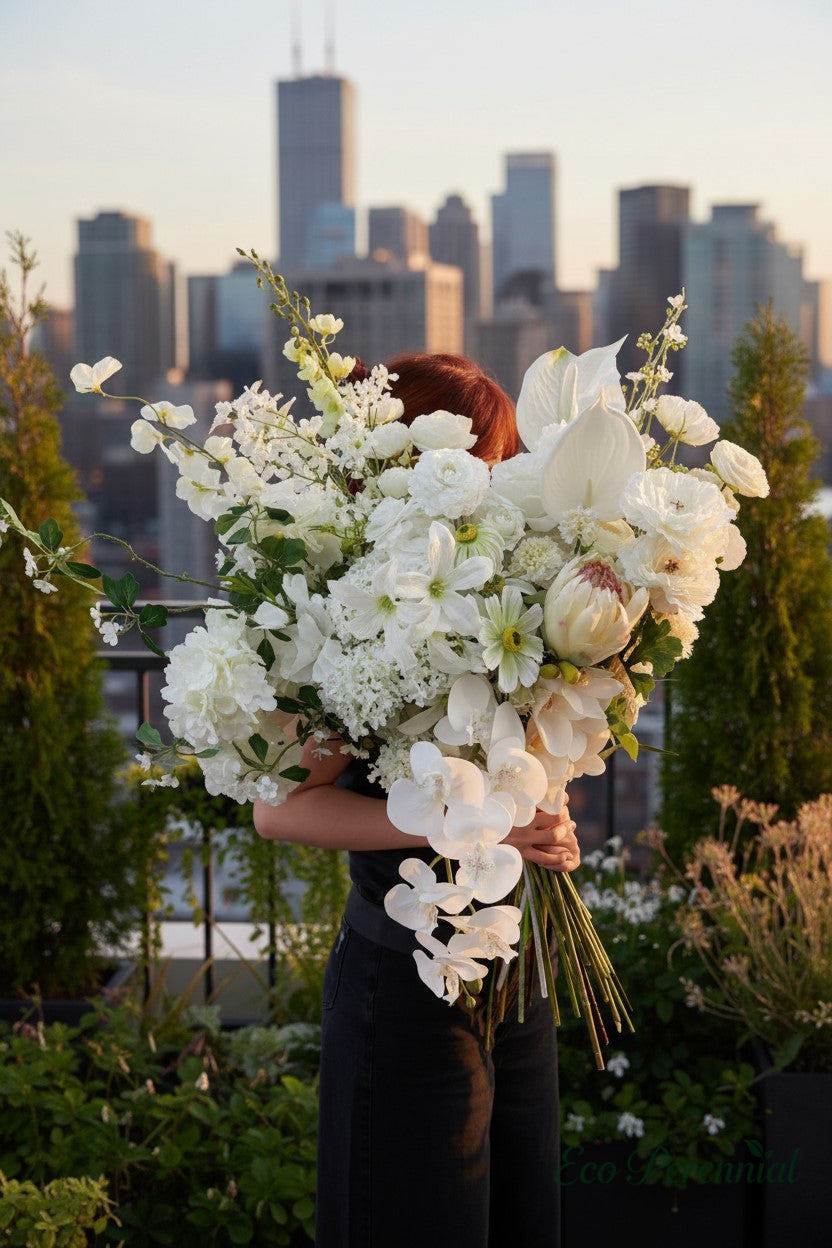White Elegance Faux Flower Bouquet | Ivory, Cream & White Blooms | Eco Perennial | Artificial Flower Bouquet | Eco Perennial
