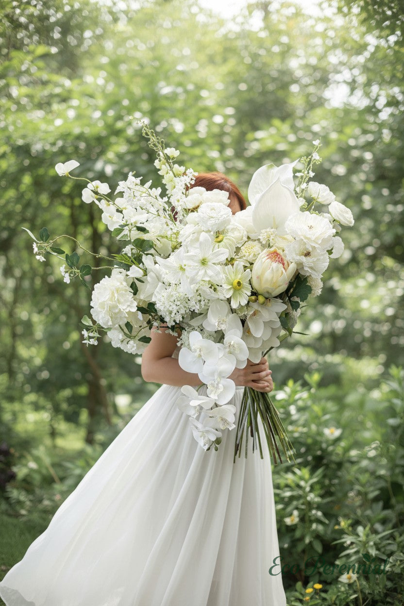 White Elegance Faux Flower Bouquet | Ivory, Cream & White Blooms | Eco Perennial | Artificial Flower Bouquet | Eco Perennial