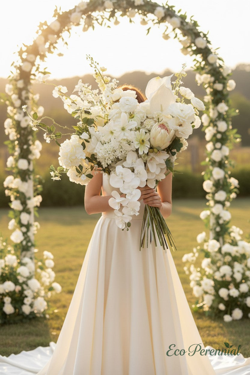 White Elegance Faux Flower Bouquet | Ivory, Cream & White Blooms | Eco Perennial | Artificial Flower Bouquet | Eco Perennial